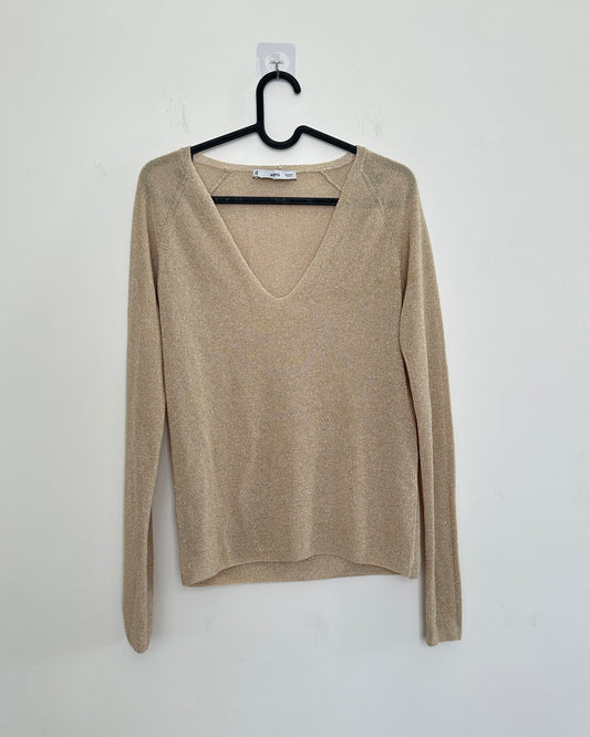 V neck gold metallic sweatshirt