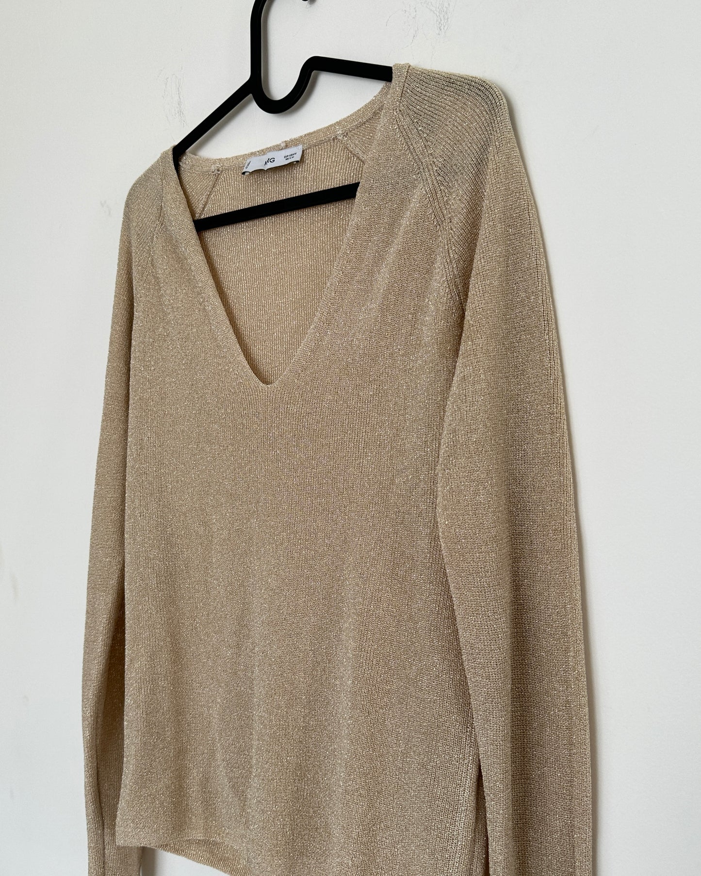 V neck gold metallic sweatshirt