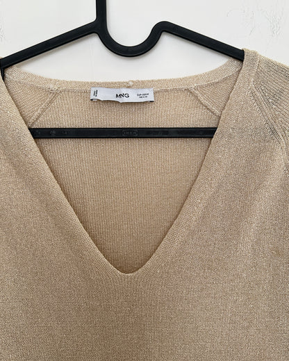 V neck gold metallic sweatshirt
