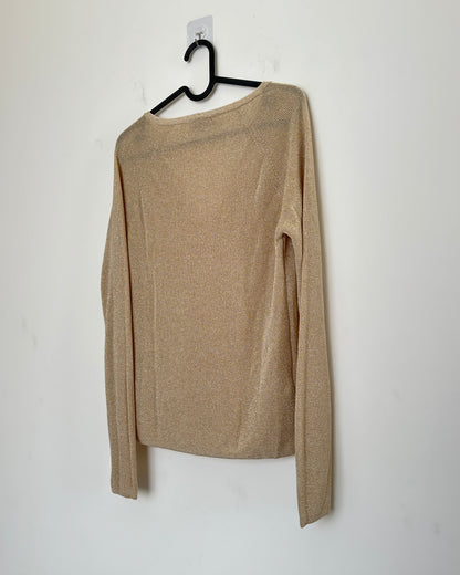 V neck gold metallic sweatshirt