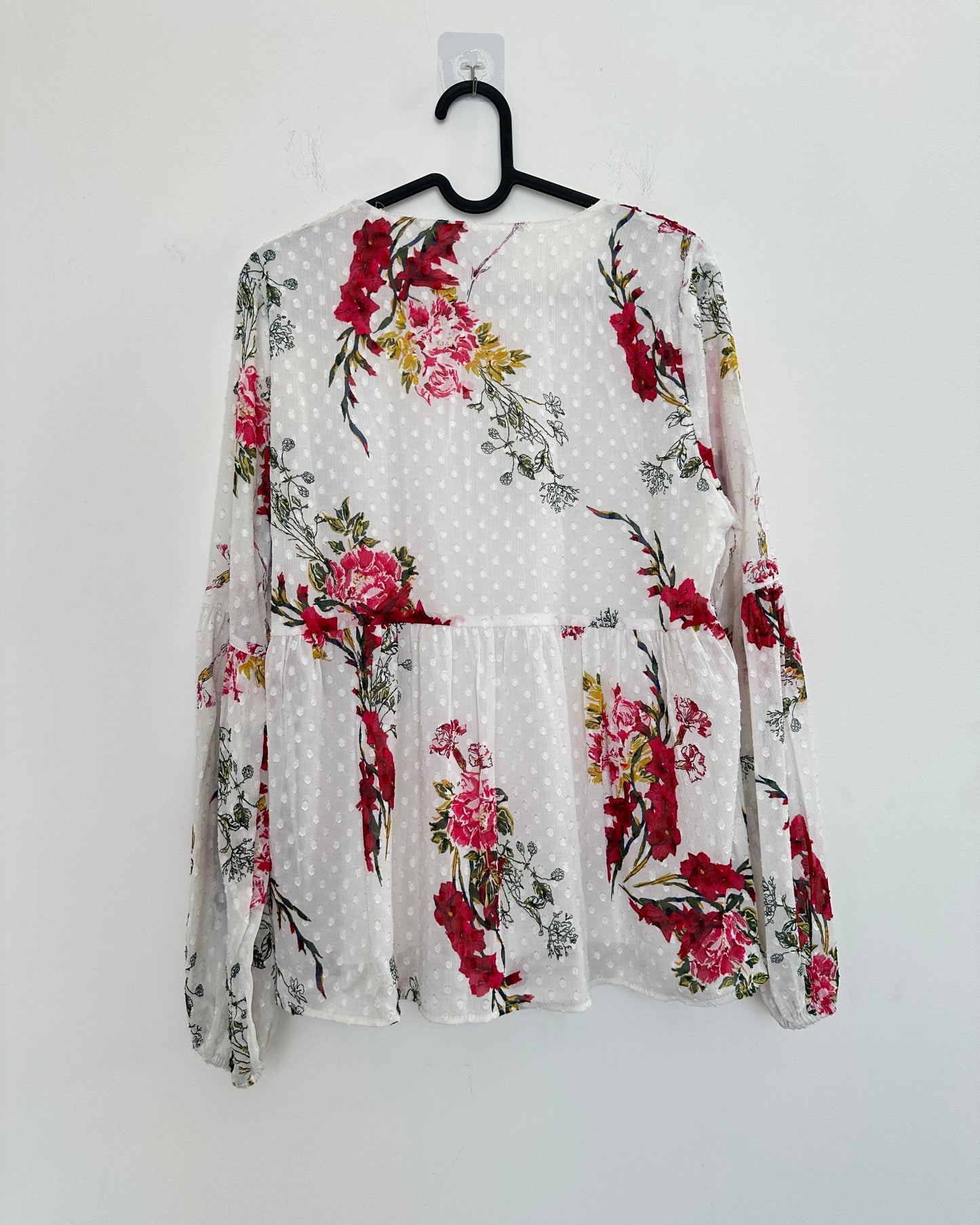 White floral print full sleeve blouse