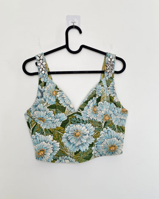 Embellished floral crop top