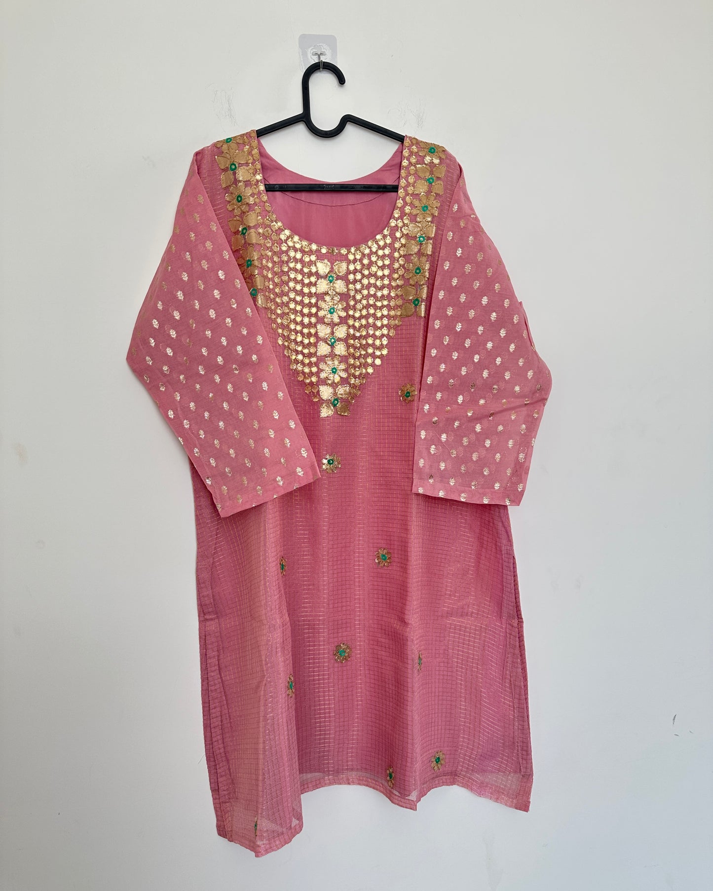 Pink and sea green kota doria ethnic lehenga set (3 pcs)
