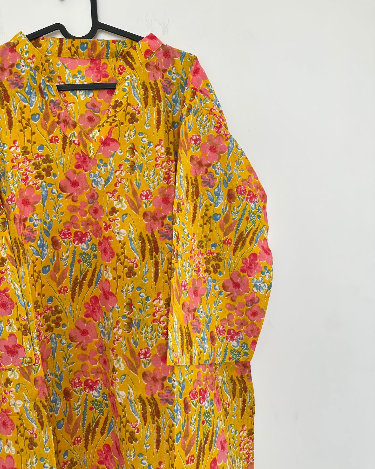 Yellow cotton printed kurta set