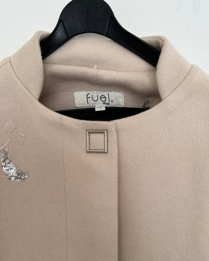 Beige winter coat with silver embroidery