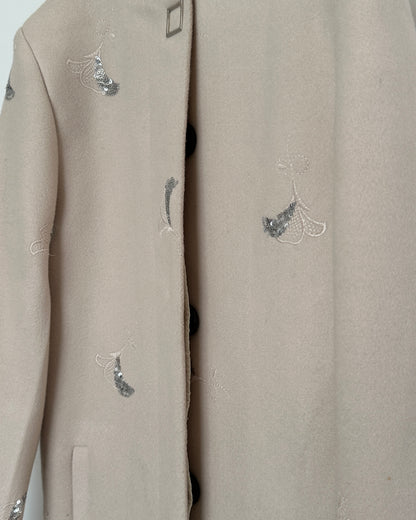 Beige winter coat with silver embroidery