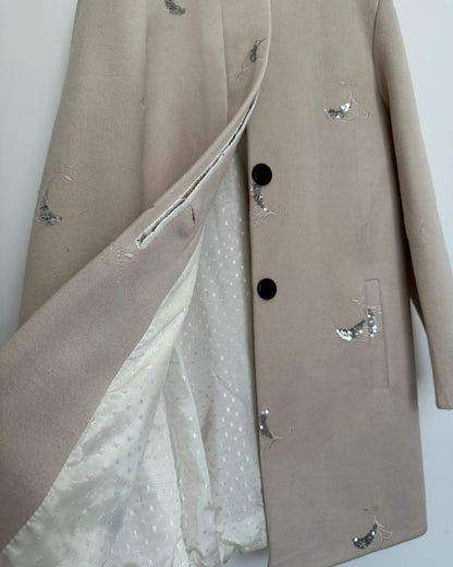 Beige winter coat with silver embroidery