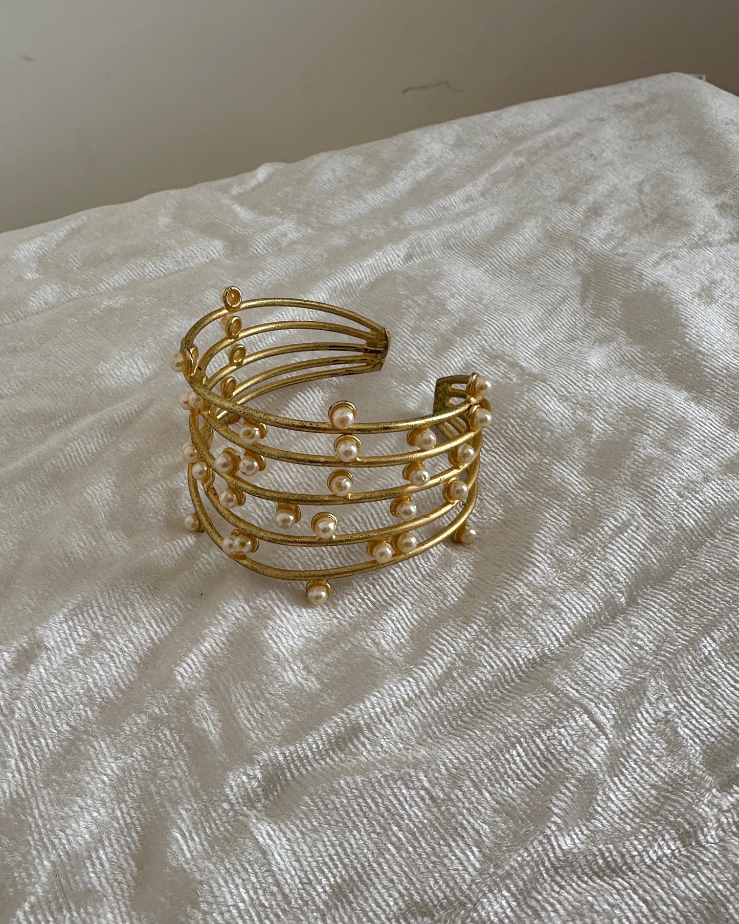 Gold and white stone multi layered adjustable cuff
