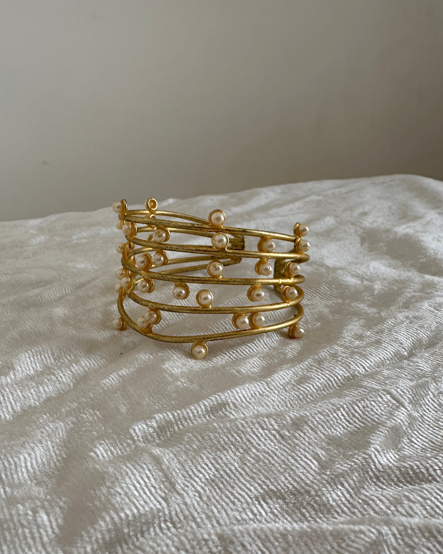 Gold and white stone multi layered adjustable cuff