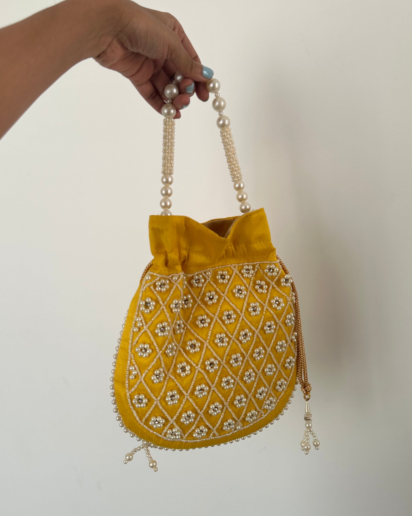 Peach Balaji Print potli bag