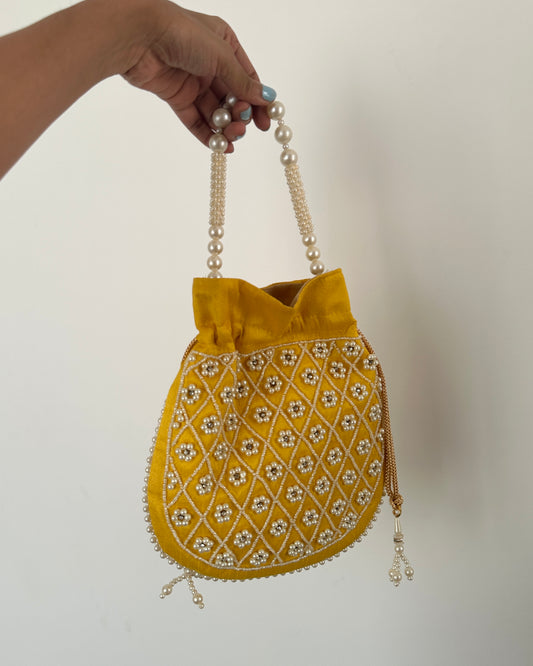 Peach Balaji Print potli bag