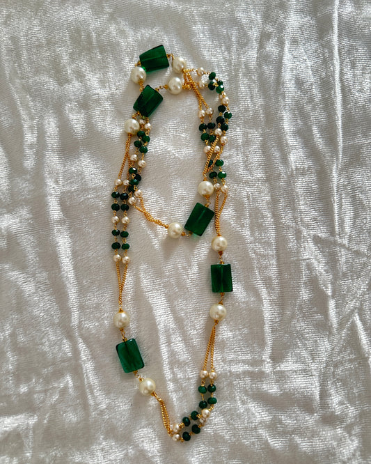 Green and white stone beaded necklace