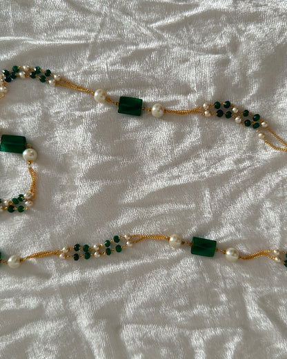 Green and white stone beaded necklace