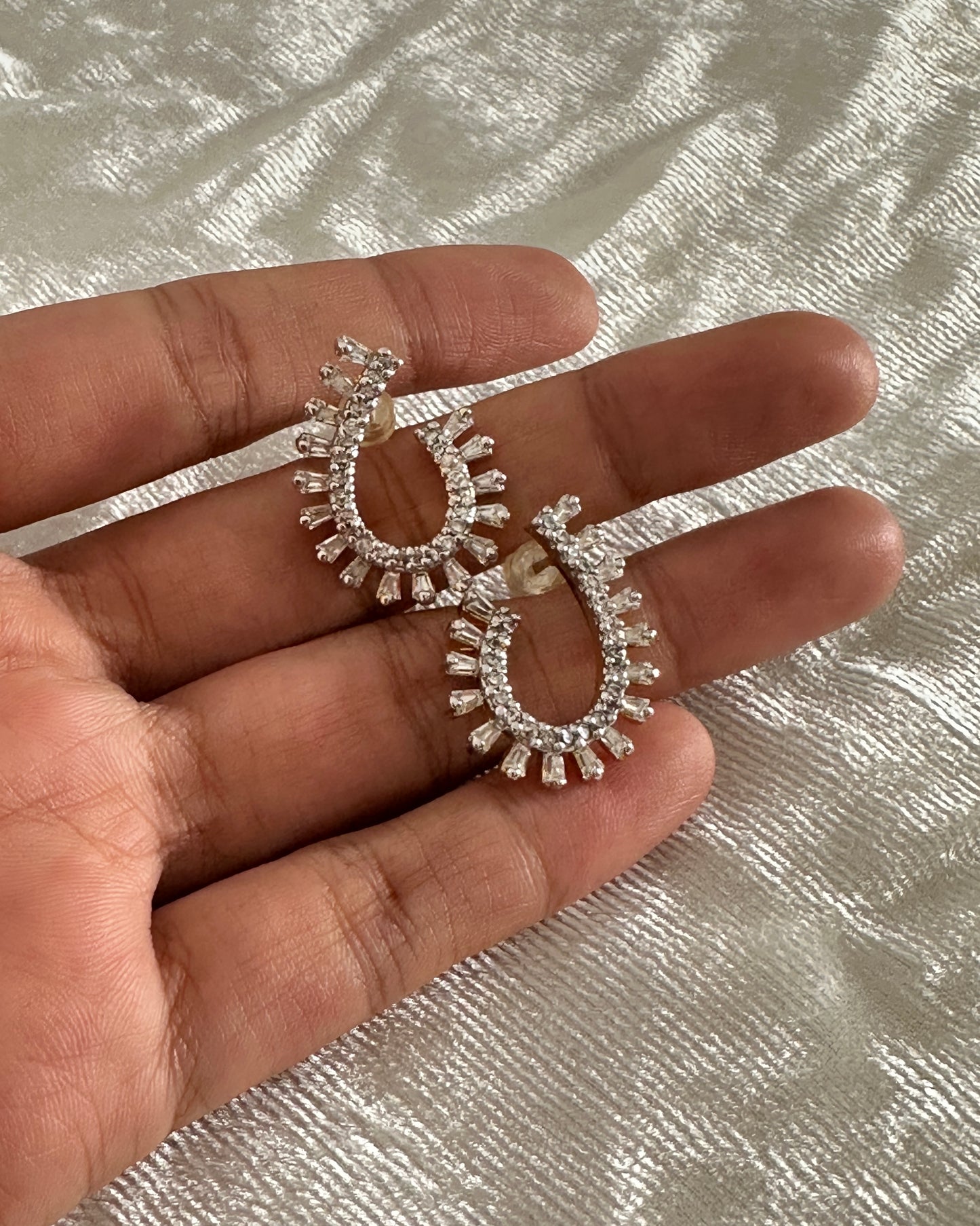 White CZ stone mango shaped earrings