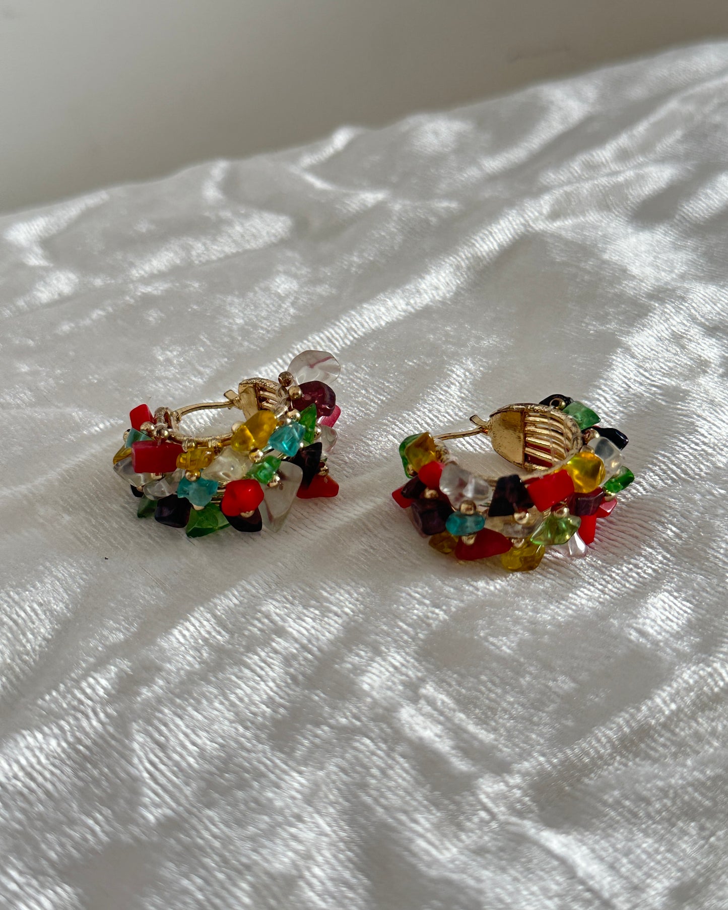 Multicolor chunky beaded hoops