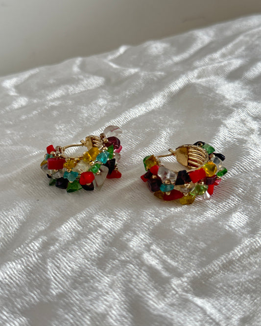Multicolor chunky beaded hoops