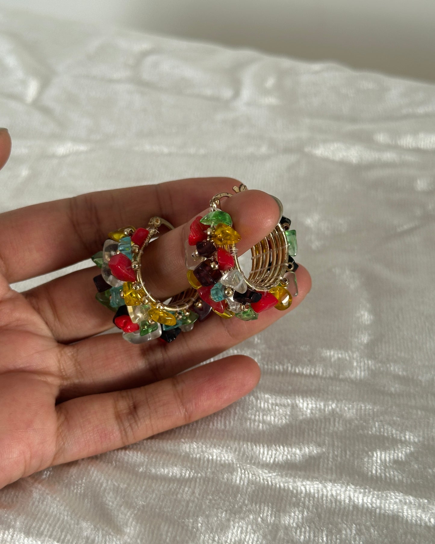 Multicolor chunky beaded hoops