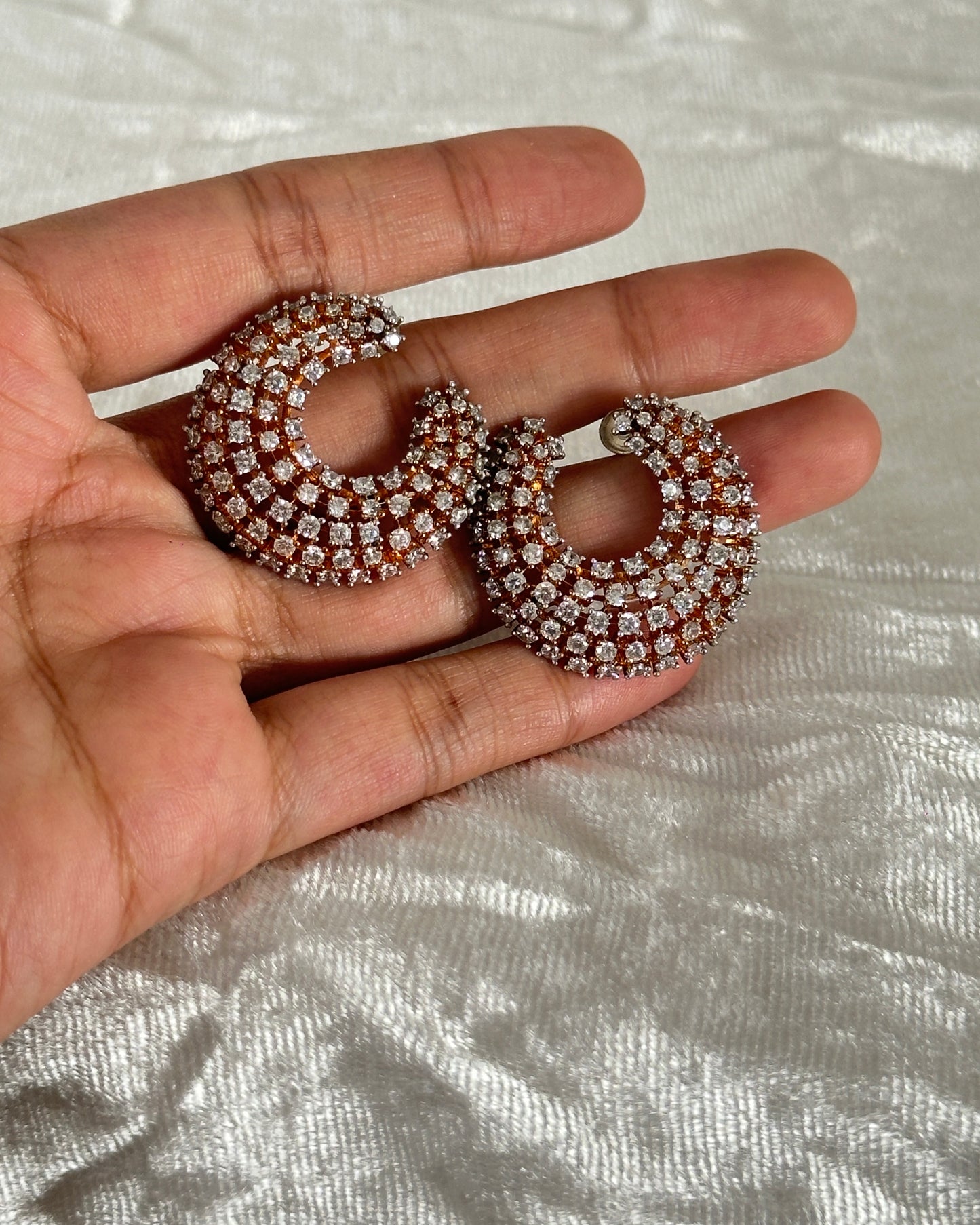 White and rose gold cz stone earrings