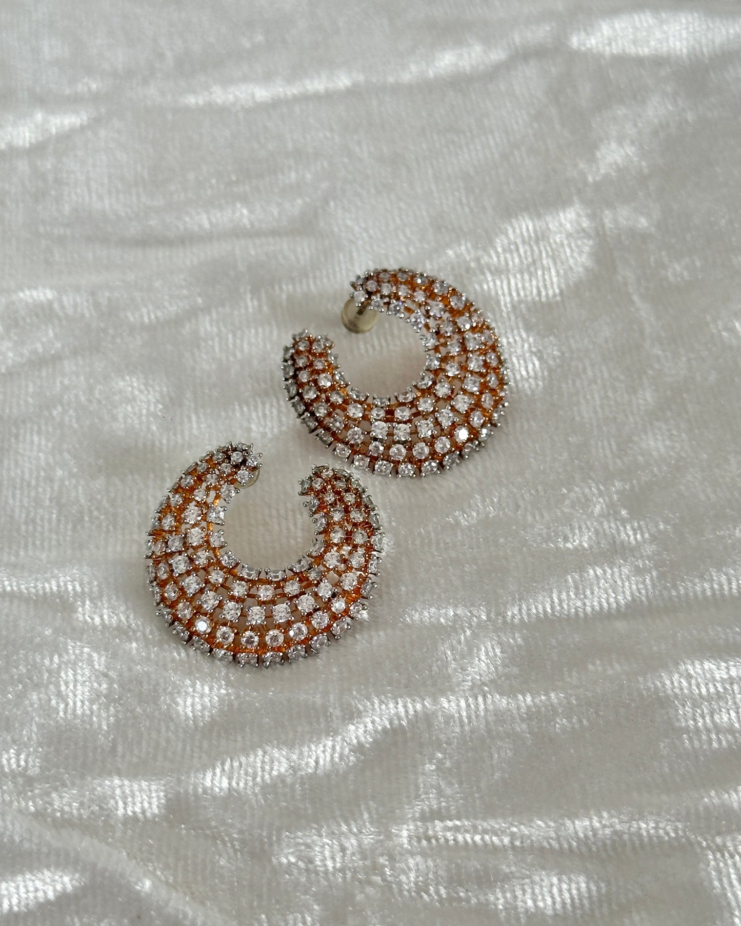White and rose gold cz stone earrings