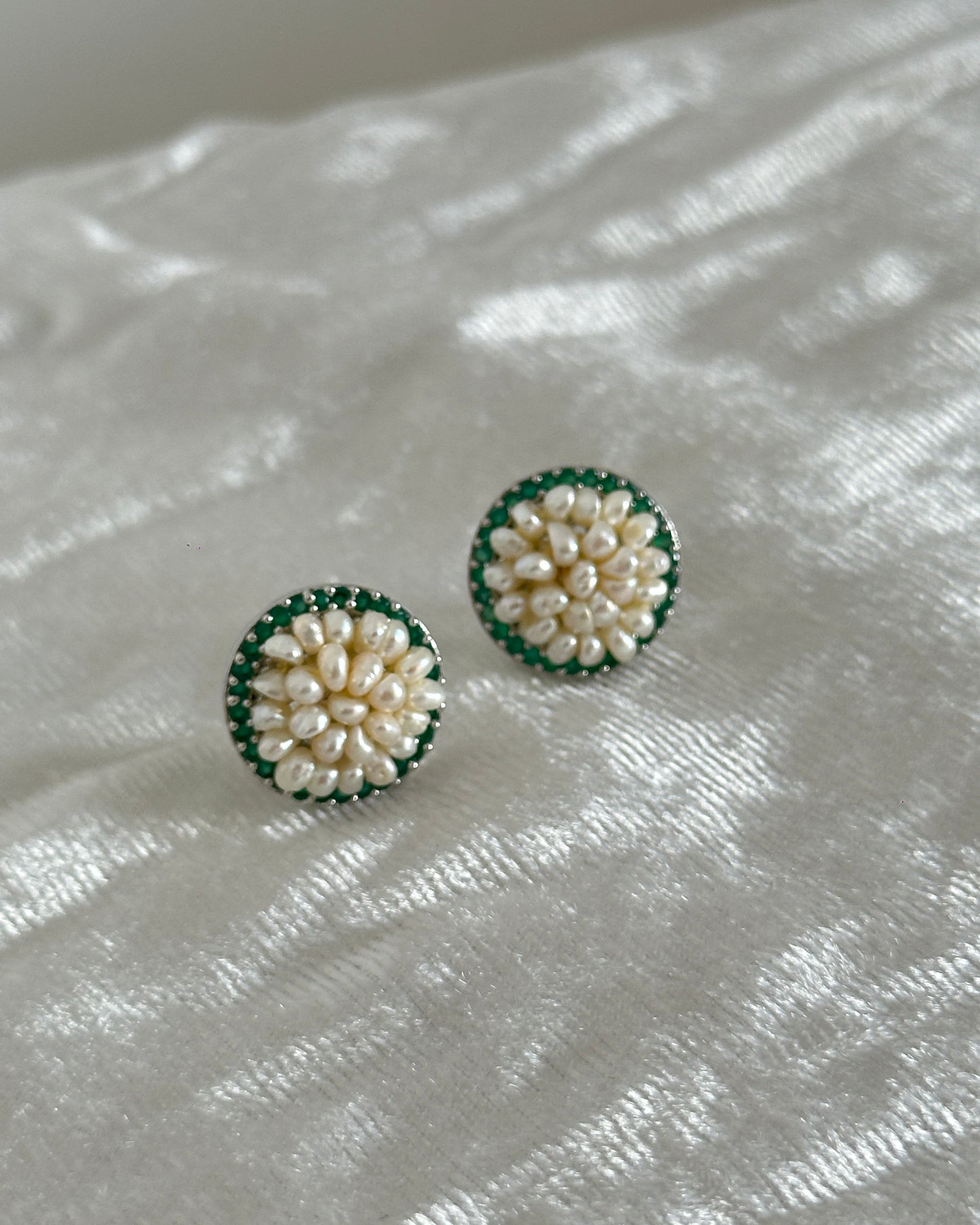White pearl cluster stud earrings
