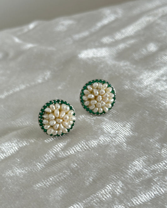 White pearl cluster stud earrings