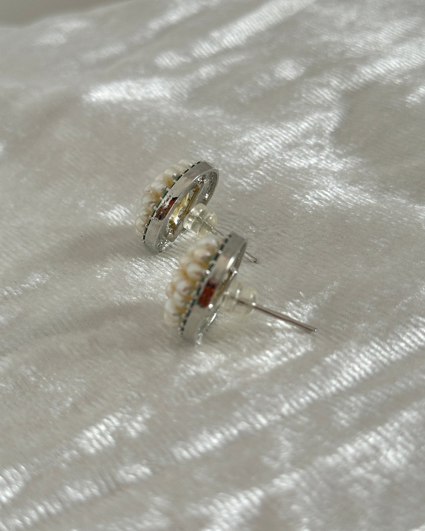 White pearl cluster stud earrings