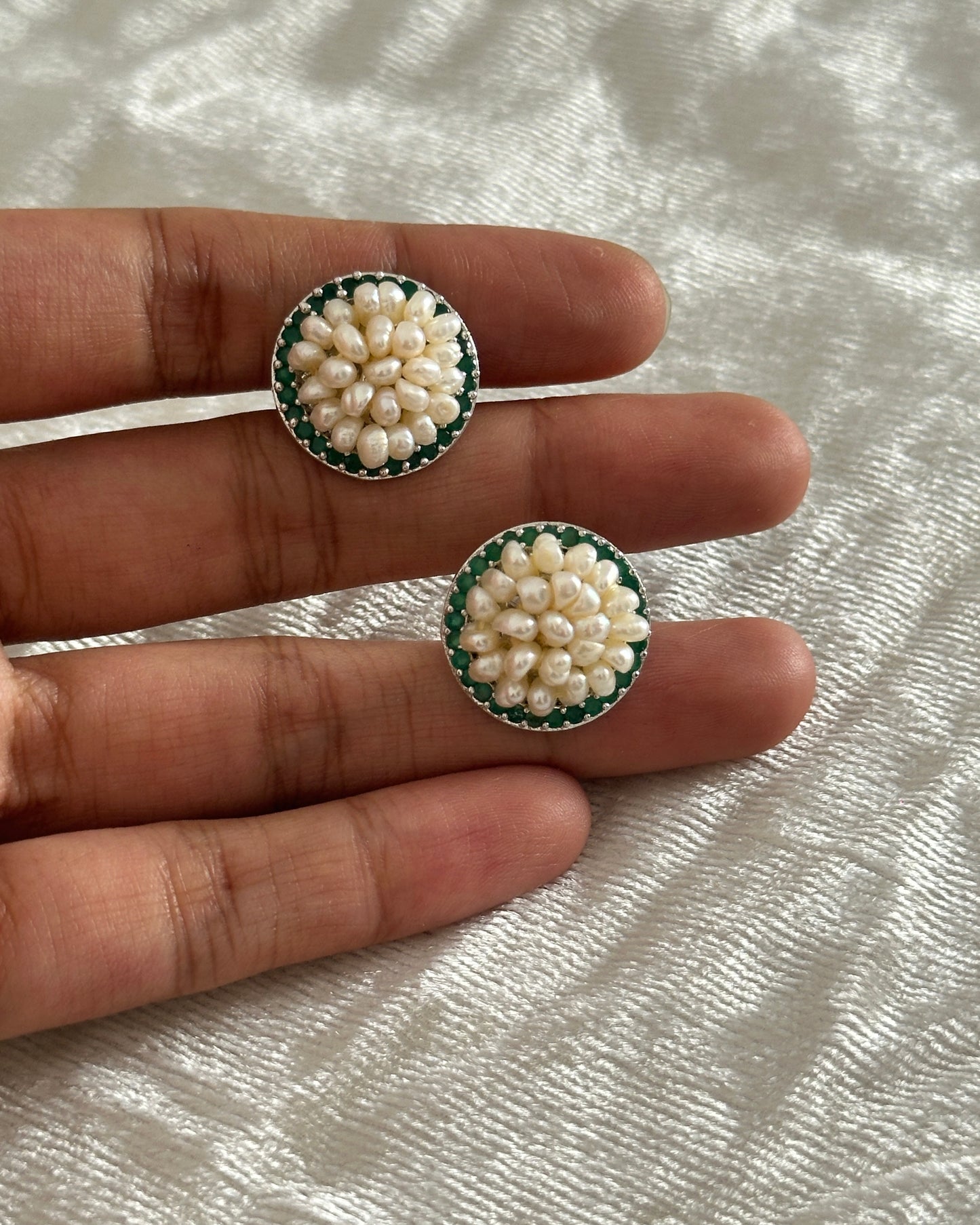White pearl cluster stud earrings