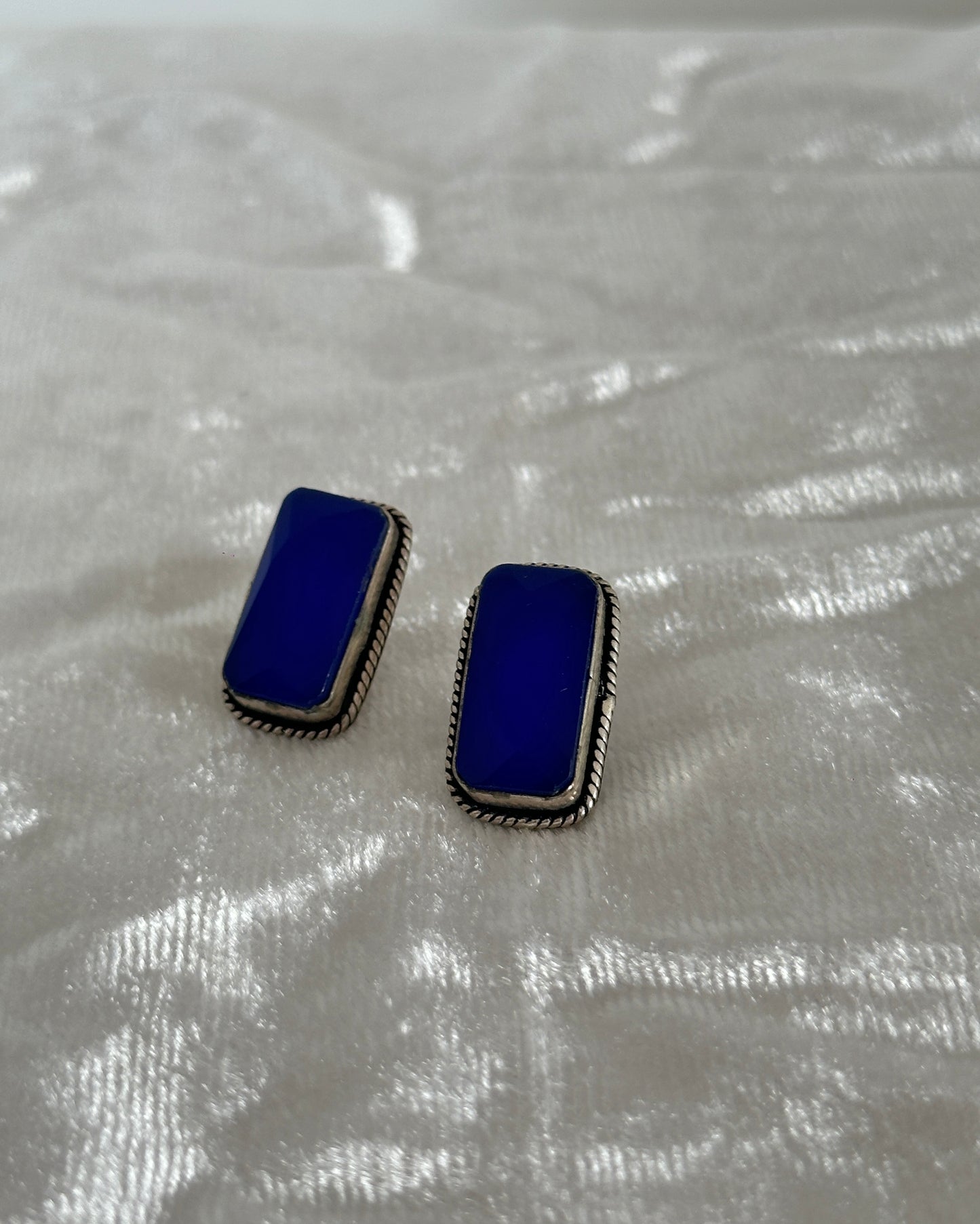 Blue stone oxidised earrings