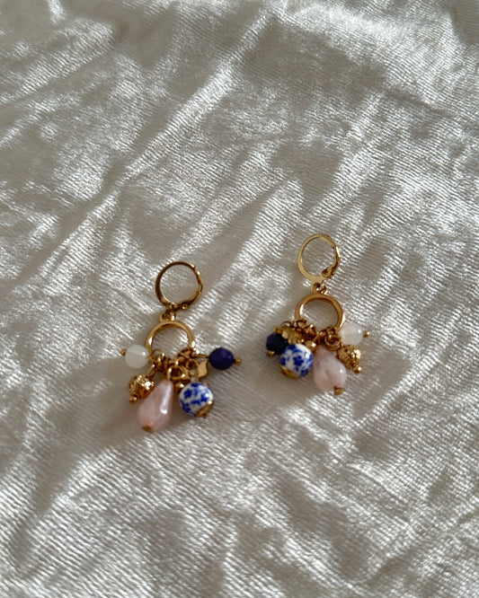 Gold multicolor beaded earrings