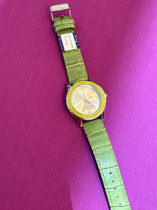 Green leather watch from Paris