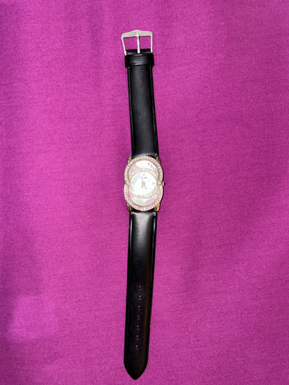 Black leather watch with studded dial
