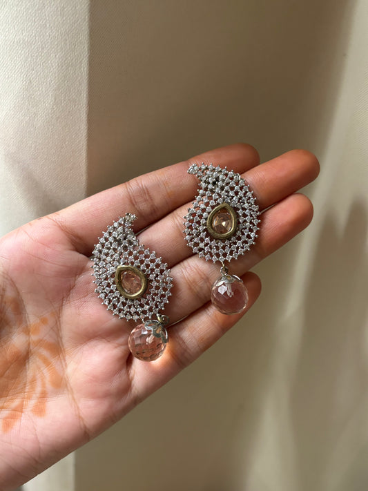 Studded mango earring with pink drop