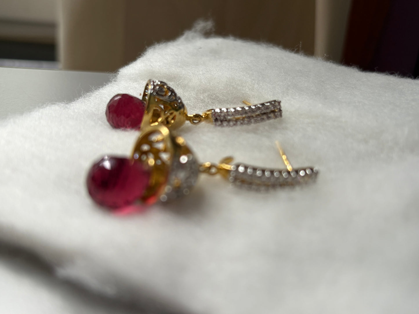 White stone jhumki with pink drop