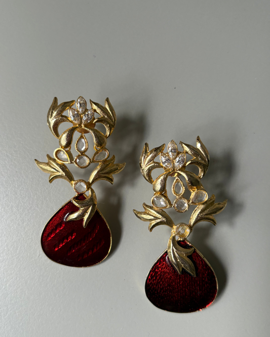 Red sculpted long earring