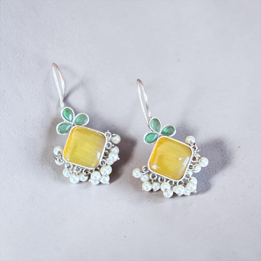Oxidised Yellow Drop Earrings
