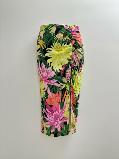 Floral Print Ruched Midi Skirt