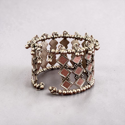 Oxidised Mirror Work Cuff Bracelet